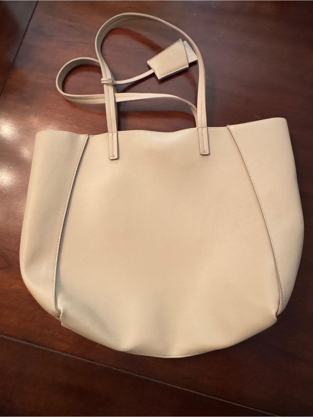 Zara Nude Beige Minimalist Faux Leather Tote Bag Large Shopper Carryall EUC